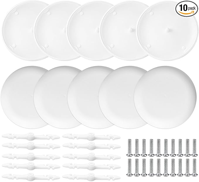 10 Set CP3540 Ceiling Cover Plate Kits - 5.38 Inch Paintable Blank Round Cover for Electrical Boxes, Includes 10 Pcs CP3540 Plates, 10 Pcs Mounting Brackets and 20P Screws