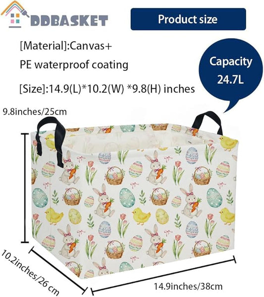 Easter Basket for Kids Easter Gift Basket Empty Baby Easter Basket for Boys and Girls Rectangular Toy Storage Basket Organizer Bin Box Cute Easter Egg Room Decor for Home(Easter Gift Basket)