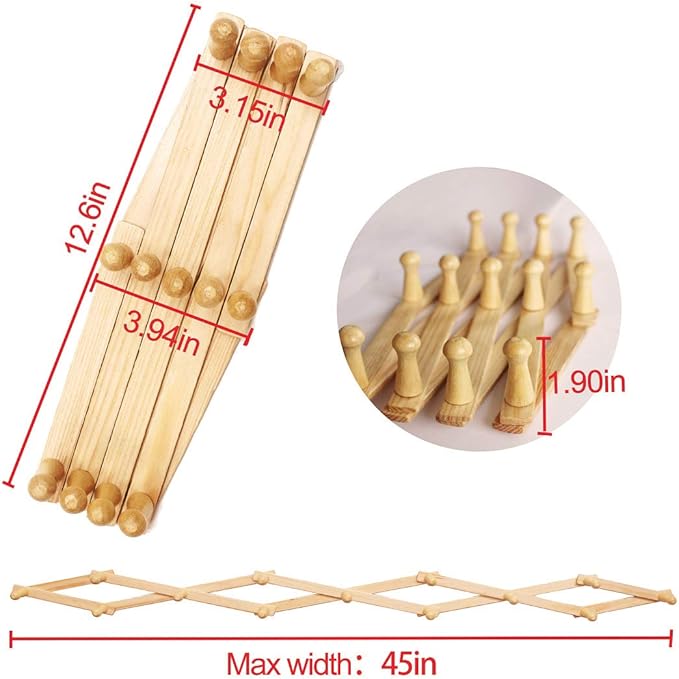 AMAPON Accordion Style Expandable Wall Wooden Coat Rack 13 Hooks (Pegs) Hang Hats Jackets Coffee Mug Purses Necklaces Towels Cap Leash Scarves Data Line Kitchenware