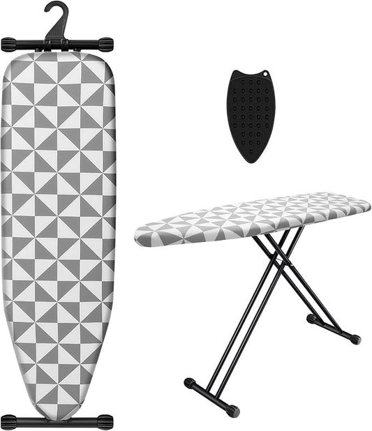 Ironing Board with Silicone Iron Rest pad,Extra Thick Cover,14x54 Compact and Space Saver Iron Board, Height Adjustable,Stable Structure, Easy to Fold, Gray and White