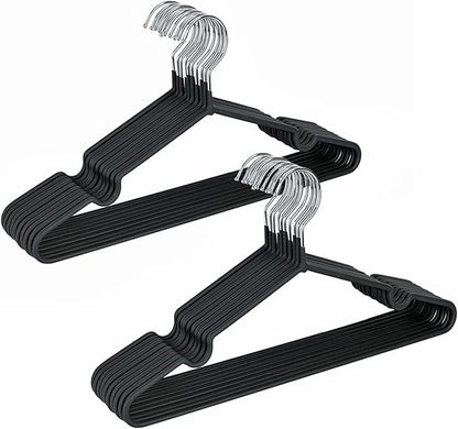Amber Home 20 Pack 16" Non-Slip Rubber Coated Metal Suit Coat Hangers, Heavy Duty Clothes Hanger with Chrome and Black Friction, Metal Shirt Jacket Hanger with Round Notches for Dress