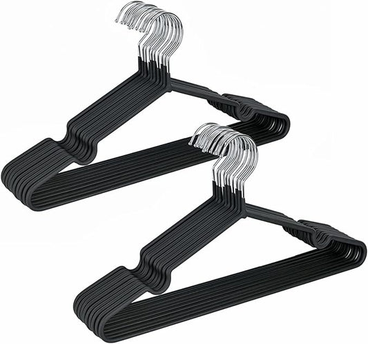 Amber Home 20 Pack 16" Non-Slip Rubber Coated Metal Suit Coat Hangers, Heavy Duty Clothes Hanger with Chrome and Black Friction, Metal Shirt Jacket Hanger with Round Notches for Dress