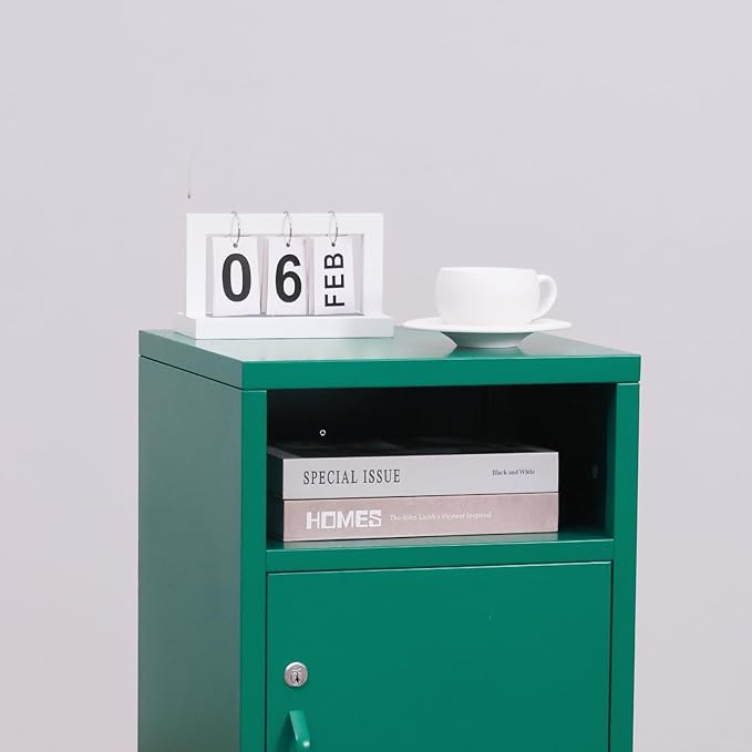 ALBAD Compact Metal Nightstand with Lockable Cabinet and Open Shelf, Modern Bedside Table, Versatile Side Table for Bedroom, Living Room, or Office (Green, 26" H-Lockable Door)
