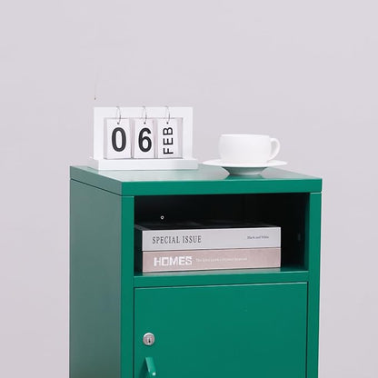 ALBAD Compact Metal Nightstand with Lockable Cabinet and Open Shelf, Modern Bedside Table, Versatile Side Table for Bedroom, Living Room, or Office (Green, 26" H-Lockable Door)