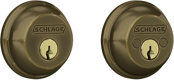 SCHLAGE B62N609 Deadbolt, Keyed 2 Sides, Antique Brass