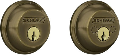 SCHLAGE B62N609 Deadbolt, Keyed 2 Sides, Antique Brass