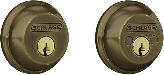 SCHLAGE B62N609 Deadbolt, Keyed 2 Sides, Antique Brass
