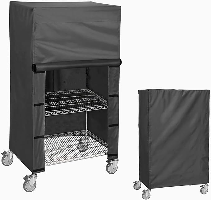 Shelf & Shelving Dustproof Cover – Heavy Duty Wire Rack Storage Cover, Fits 60" W x 24" D x 72" H, Nylon Buckles & Hook-and-Loop Closure (Black, No Shelves)