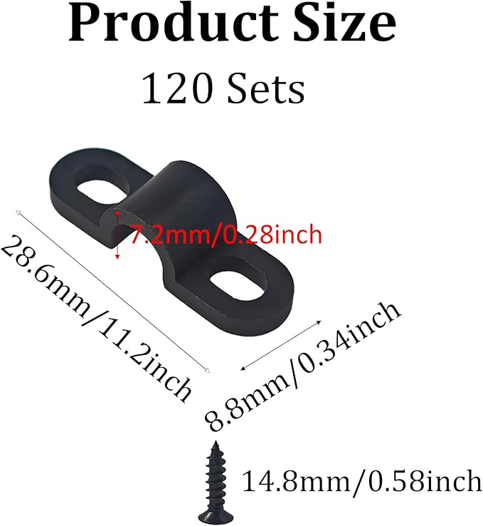 120Pcs Wire Shelf Loop Clips, Black Plastic Shelving Wall Clips with Screws, Back Mount Brackets for Wire Shelves Concrete Drywall Installation, Closet Storage Organizer Hardware