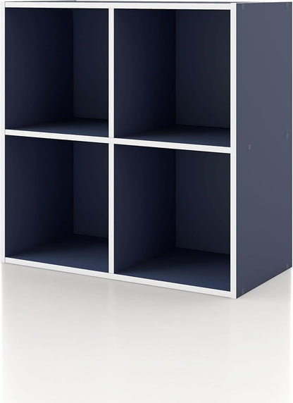 Homes: Inside + Out Apexa 4-Cube Storage Organizer Shelves, Stackable Wood Bookcase Fits Cubby Bins for Organization, Dorm Teen Room Decor & Home Office, Steel Blue
