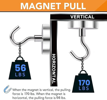 DIYMAG Magnetic Hooks, 170 LB Heavy Duty Strong Magnet with Hook, Rare Earth Neodymium Magnets for Hanging, Magnetics Hanger for Curtain, Home, Kitchen, Workplace,Silver 20 Packs