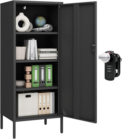 Metal Locker Cabinet Lockable Bathroom Storage Cabinet Black 4 Tier Employee Lockers for Home, School, Office, Garage H49.21'' (Black)