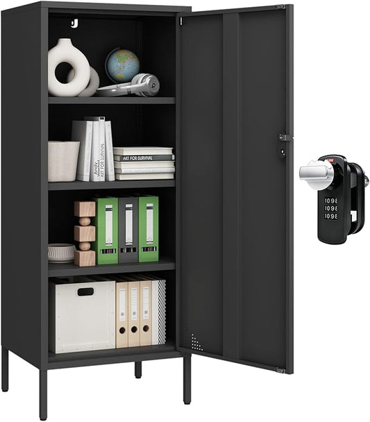 Metal Locker Cabinet Lockable Bathroom Storage Cabinet Black 4 Tier Employee Lockers for Home, School, Office, Garage H49.21'' (Black)