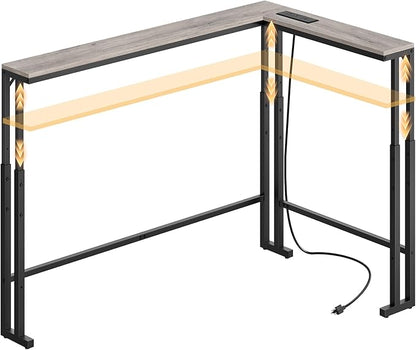 70.9" Narrow Console Table with Adjustable Height (27.6"-35.4"), L Shaped Sofa Table Narrow Long, Skinny Behind Couch Table with USB-C Ports, 5.9" Wide Sofa Side Table, Greige CT28UBG