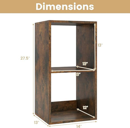 Giantex 2-Cube Bookcase, Cubby Bookshelf w/Back Guardrail & Anti-Tipping Kits, 3-Tier Freestanding Storage Organizer with Shelves, Open Back Display Rack for Living Room, Bedroom, Rustic Brown