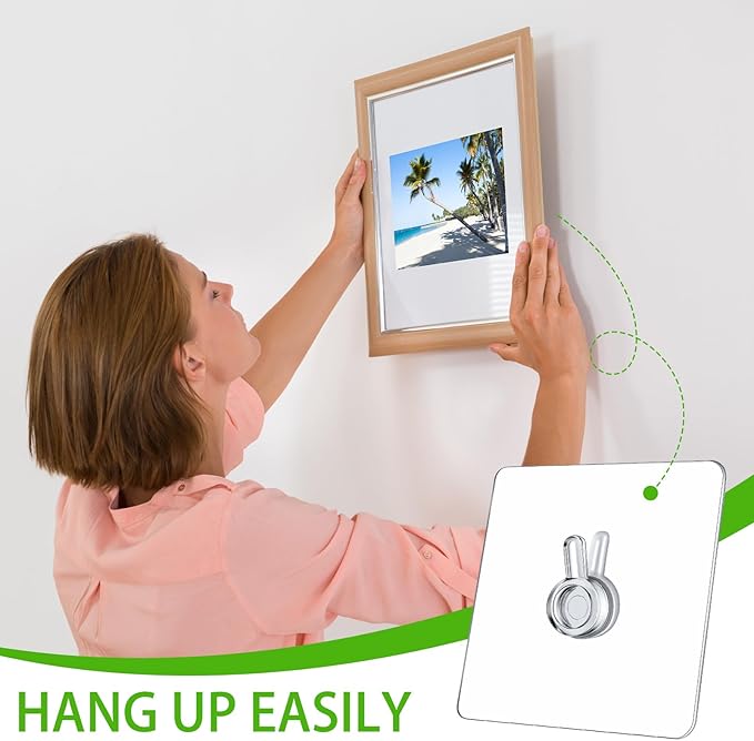 Wenqik 30 Pcs Adhesive Picture Hanger Foamboard Picture Hanging Hooks Without Nails Plastic Sticky Photo Hooks for Home Wall Art Photo Frame Bathroom Closet (Transparent Style)