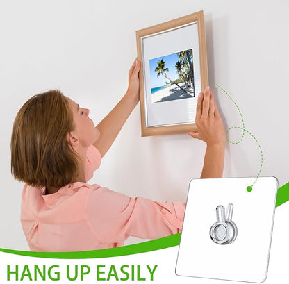 Wenqik 30 Pcs Adhesive Picture Hanger Foamboard Picture Hanging Hooks Without Nails Plastic Sticky Photo Hooks for Home Wall Art Photo Frame Bathroom Closet (Transparent Style)