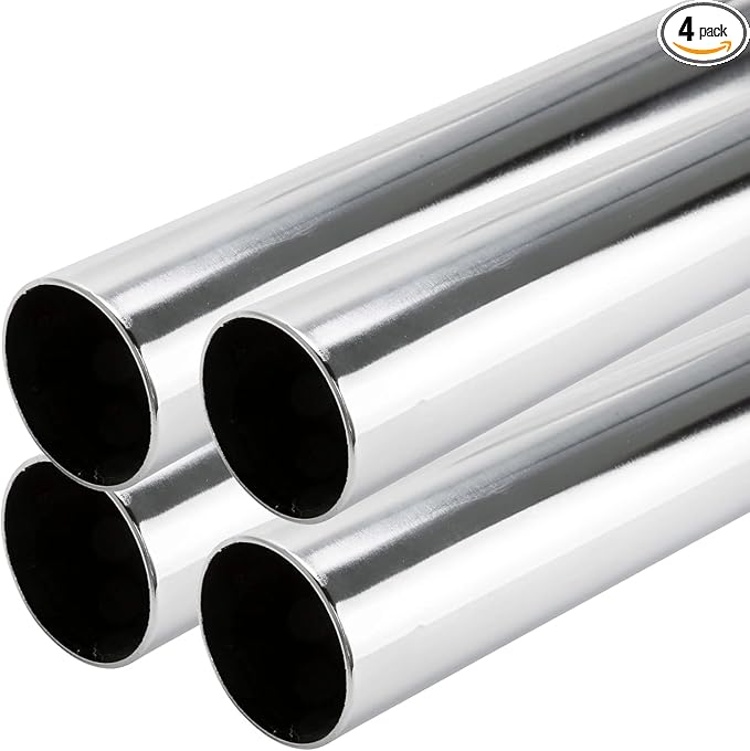 94" HEAVY DUTY Round Closet Rod | 32mm Diameter | Polished Chrome Clothes Pole | 4 Pack