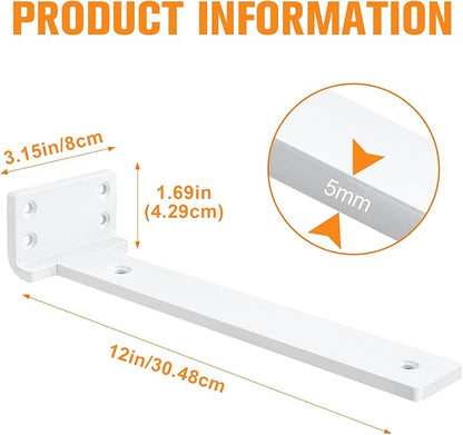 Floating Shelf Brackets 12 inch 8 Pack L Brackets for Shelves White Metal Heavy Duty Shelf Bracket for DIY Decorative with Mounting Hardware
