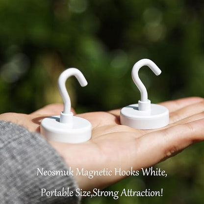Neosmuk Magnetic Hooks, Heavy Duty 85lb+ Strong Magnet Hook for Cruise Cabins, Cruise Ship Essentials for Hanging, Metal Wall Refrigerator Hangers (White, 10 Pack)