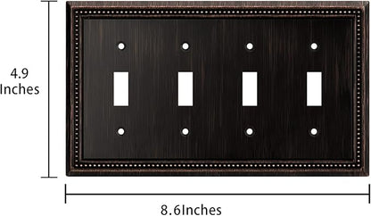 Henne Bery Sunken Pearls Heavy Duty Decorative Wall Plate Switch Plate Outlet Cover (Quad Toggle, Aged Bronze)