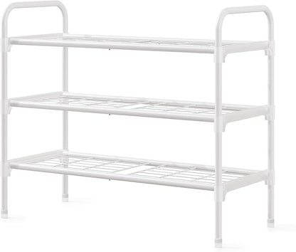 3-Tier Shoe Rack Organlzer, Rustproof lron, Spaclous Shoe Storage Shelf for Closet or Entryway, Fits Sneakers & Slippers, White