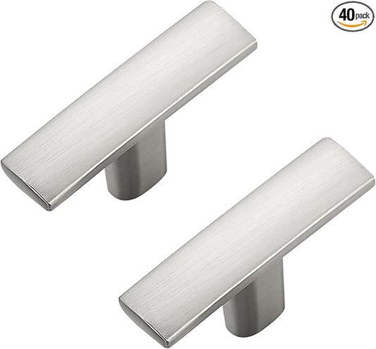 40 Pack Silver Cabinet Knobs - Curved Cabinet Pulls Brushed Nickel Knobs for Kitchen Cabinet Drawer Solid Dresser Knobs for Cabinet Hardware 1-3/4in Length Single Hole