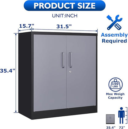 Metal Storage Cabinets with Locking Doors & 2 Adjustable Shelves, Lockable Steel Office Cabinets, Counter Caninet Small Locking Cabnet Locked Tool Cabnets for Home, Office, Garage, Hallway