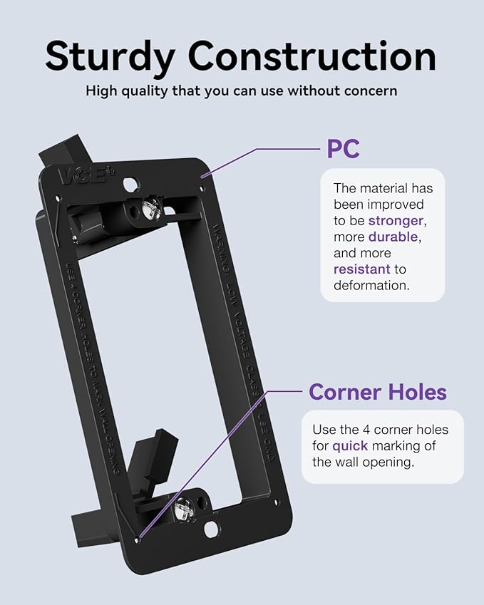VCELINK Wall Plate Cable Pass Through with Mounting Bracket, Single Gang Black Flexible Rubber Opening Cable Outlet Cover for Low Voltage Cables, Wall Mount TV, Home Theater System, 2-Pack