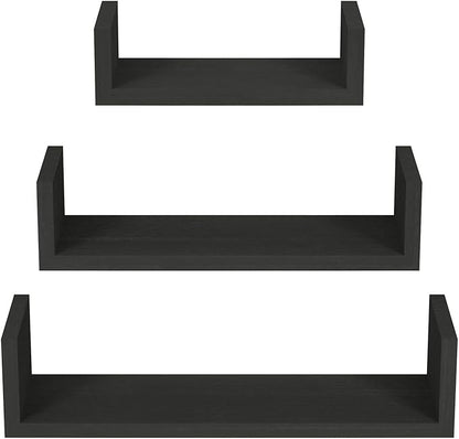 SRIWATANA Floating Shelves Wall Mounted, Solid Wood Wall Shelves, Black