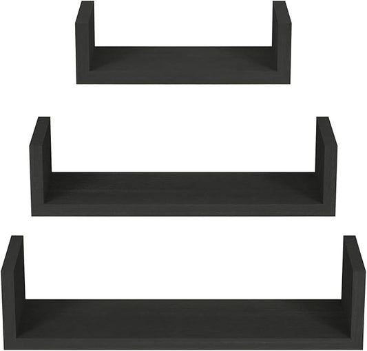 SRIWATANA Floating Shelves Wall Mounted, Solid Wood Wall Shelves, Black