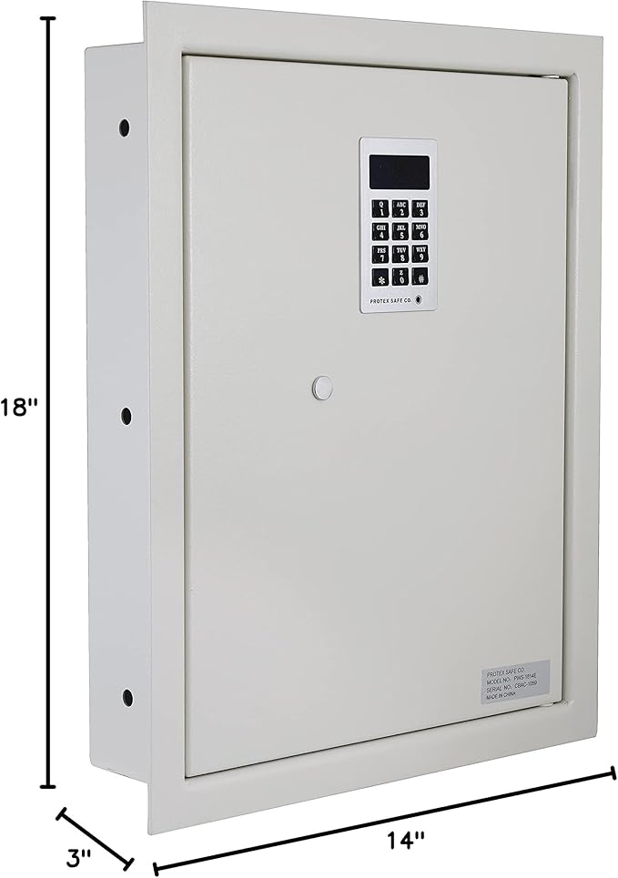 Protex Safe Electronic Keypad Wall Safe (PWS-1814E), Burglary Resistant wall safe, digital electronic locking system, velvet interior, automatic door opening, 2 Removable shelves
