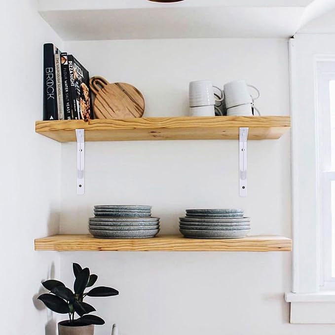 8 Pcs Heavy Duty Shelf Brackets, Floating Metal Shelf Brackets, White, 11.81 x 7.48 Inch, Wall Mount, Powder Coated Iron
