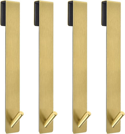 10 Inch Extended Over Door Hooks, Stainless Steel Towel Hooks, Heavy Duty Rack Hooks for Robe, Towel - 4 Pack - Gold