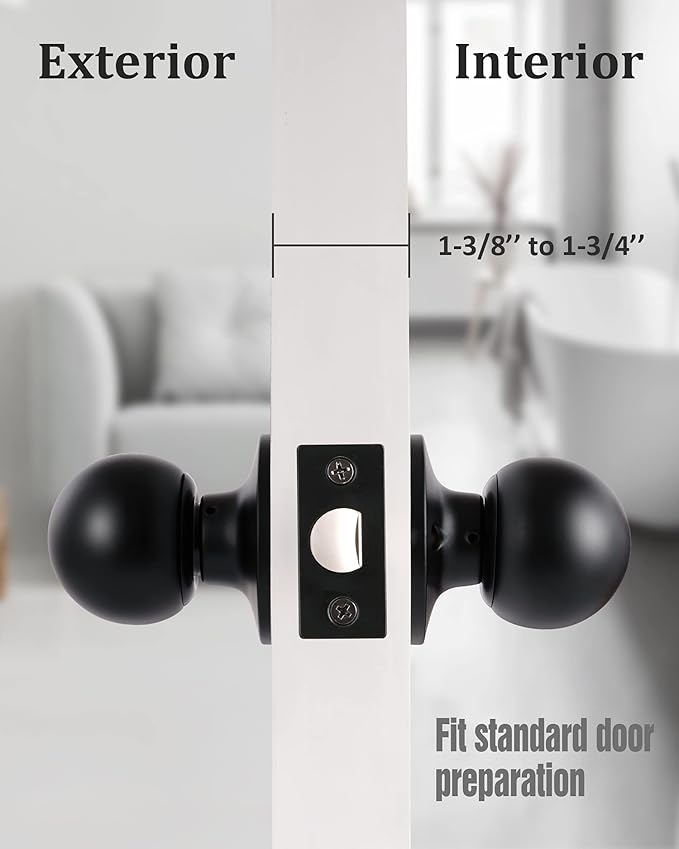 Lanwandeng Matte Black Passage Keyless Door Knobs for Closet/Hall/Conference Room, Round Ball Interior Door Knob