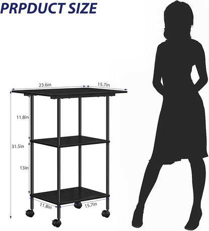 Shinoske Black Printer Stand with Storage,3 Tier Large Printer Table with Wheels for Home Office,Rolling Printer Cart with Storage Shelf,for Under Desk,Living Room,Kitchen