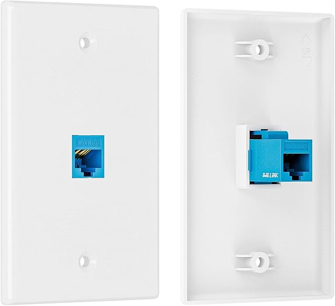 Iwillink 10Gbps Ethernet Wall Plate CAT6A, 1-Port Keystone Wall Plate and Jack Outlet, RJ45 Wall Plates with Single Gang Low Voltage Mounting Bracket - 2 Pack