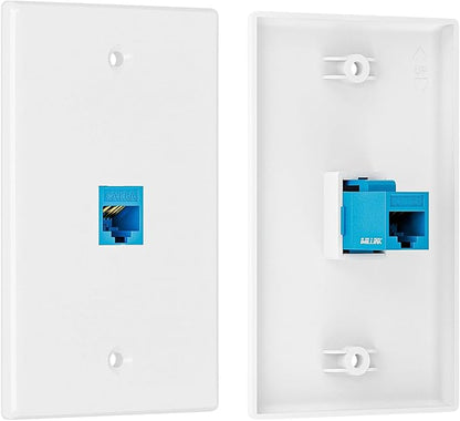 Iwillink 10Gbps Ethernet Wall Plate CAT6A, 1-Port Keystone Wall Plate and Jack Outlet, RJ45 Wall Plates with Single Gang Low Voltage Mounting Bracket - 2 Pack