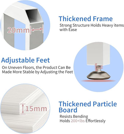 Under Desk Printer Stand with Power Outlet Large Printer Table with Adjustable Shelf,Industrial Wheels, 20 Inches Deep 2 Tier Rolling Printer Cart for Home Office, White