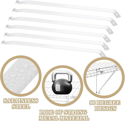 6 PCS Wire Shelf Brackets, 17 Inch Long Closet Shelf Brackets with Screws, Metal Support Bracket for Wire Closet Shelving, Heavy Duty