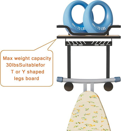 Ironing Board Hanger Wall Mount with Renewable Natural Fiber Shelf, Heavy Duty Iron Board Holder for Laundry Room Organization and Storage, Fits T & Y Shaped Leg Boards, Space Saving, Black