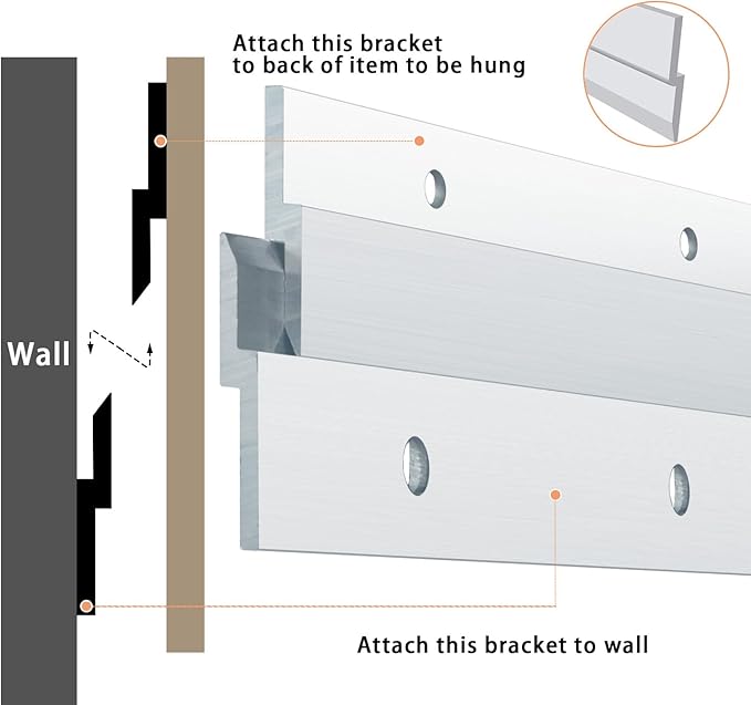 French Cleat Heavy Duty, Aluminum French Cleat, Headboard Wall Mounting Brackets with Screws, Heavy Mirror Mounting Hardware (30 Inch-1 Pair, Support 200 lbs)