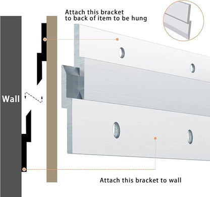 French Cleat Heavy Duty, Aluminum French Cleat, Headboard Wall Mounting Brackets with Screws, Heavy Mirror Mounting Hardware (30 Inch-1 Pair, Support 200 lbs)