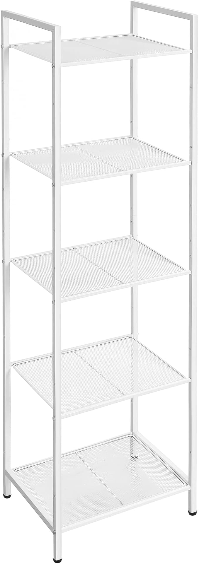 SONGMICS 5-Tier Storage Rack, Bathroom Shelf, Extendable Plant Stand with Adjustable Shelf, for Bathroom, Living Room, Balcony, Kitchen, White UBSC035W01