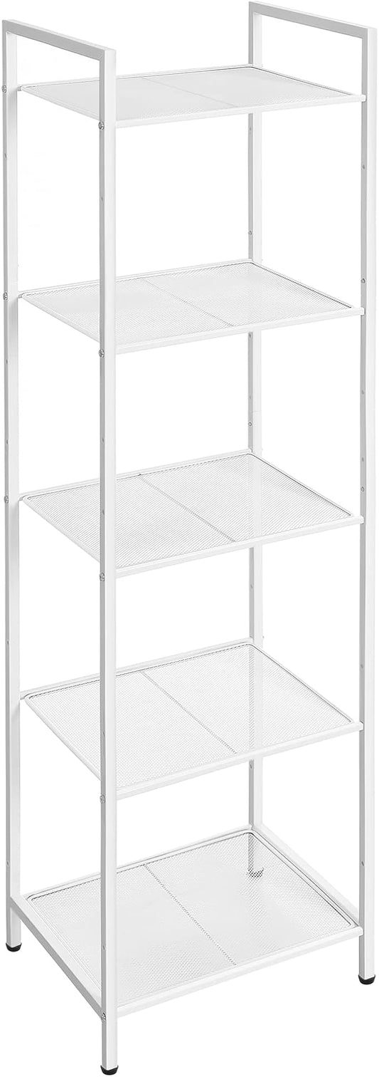 SONGMICS 5-Tier Storage Rack, Bathroom Shelf, Extendable Plant Stand with Adjustable Shelf, for Bathroom, Living Room, Balcony, Kitchen, White UBSC035W01