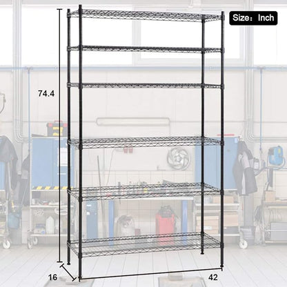 PayLessHere | 6-Tier Wire Shelf | 42"x16"x72" | Black | Adjustable Racks | Heavy-Duty Storage Shelves, Holds Upto 1500 lbs | Rust-Resistant, No-Tool Assembly | for Home, Garage Shelving