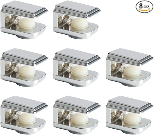 Alise Glass Shelf Brackets,Adjustable Clamp Brackets for Shelves,Wall Mount Clamps for 5-8mm Glass Shelves,Bathroom Clip Holder Support Hardware,Pack of 8