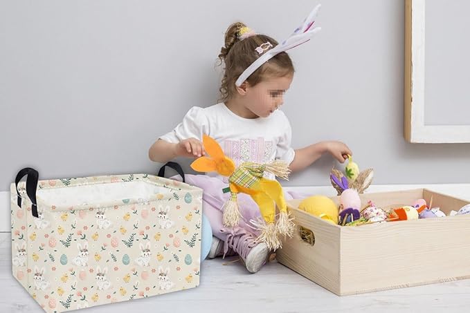 Essme Rectangular Shelf Basket for Kids, Toy Organizer, Easter Gift. (Flower Easter Eggs)