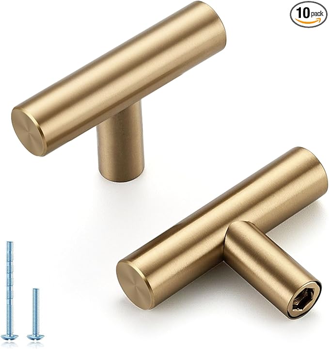 Champagne Bronze Cabinet Handles Single Hole Stainless Steel Drawer Pulls for Cabinets, Dresser, Bathroom 10 Pack