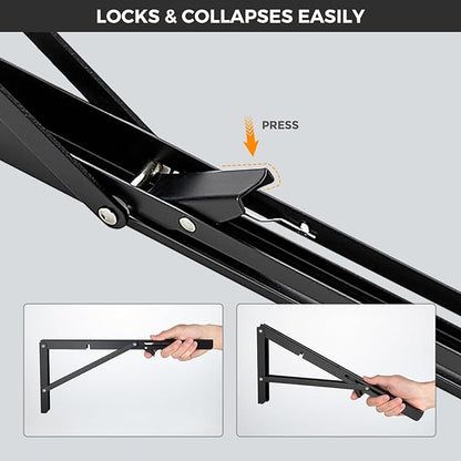 JOY DECOR 14 Inch Heavy Duty Folding Shelf Brackets, 2 Pack (1 Pair) Collapsible Wall Mounted Brackets for Fold Down Table, Stainless Steel Folding Table Hinge, Matte Black